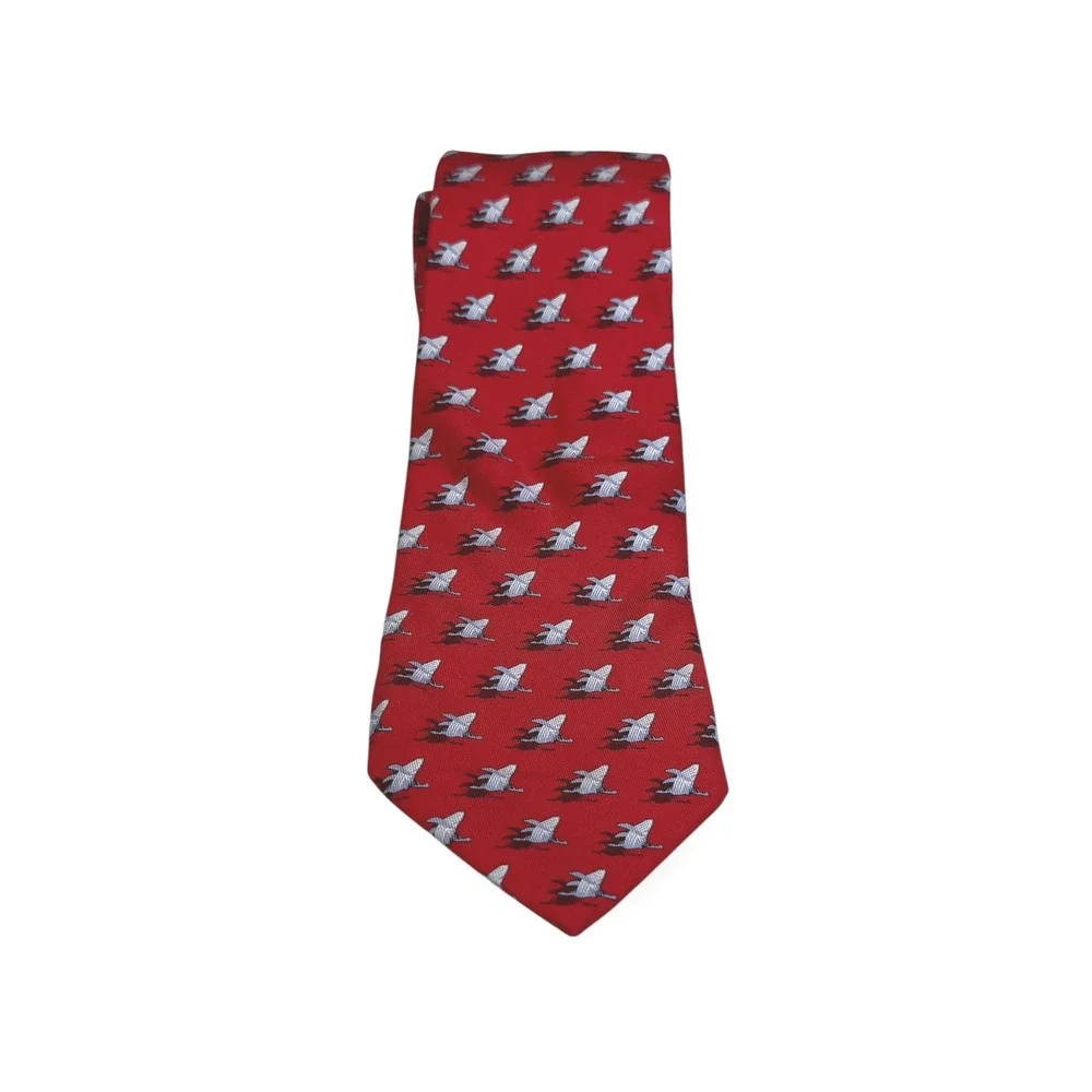Vineyard Vines Custom Collection Red Shark Print Silk Blend Necktie